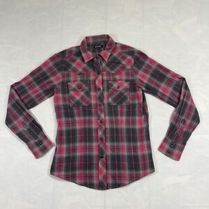 Cruel Girl Pink Gray Plaid Western Snap Shirt Pearl Snap Cowgirl Women's M